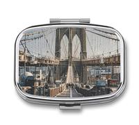 Brooklyn Bridge Pilulier carré à 2 compartiments pour poche, sac à main, portable, médicaments, comprimés et vitamines