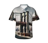 Brooklyn Bridge s Chemise hawaïenne à manches courtes boutonnée pour homme Chemise tropicale d'été vacances plage Aloha Hawaï, noir, Taille XL