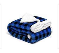 BROOKLYN + JAX Plaid en polaire sherpa réversible super doux luxueux confortable en peluche (Plaid - 125 x 150 cm, Royal/Noir)