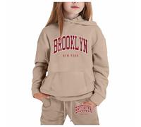 Brooklyn New York Tenue d'automne 2 pièces à capuche pour enfants - Survêtement actif à manches longues et pantalon de survêtement avec capuche - Ensemble de jogging assorti, kaki, 12-2 Years