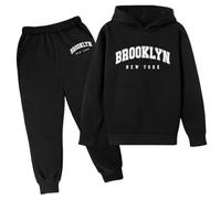 Brooklyn New York Tenues d'automne 2 pièces pour filles avec capuche confortable pour tout-petits, ensemble athlétique confortable à capuche et pantalon de survêtement pour l'hiver et l'automne, coupe