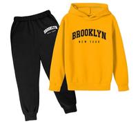 Brooklyn New York Tenues d'automne 2 pièces pour filles avec capuche confortable pour tout-petits, ensemble athlétique confortable à capuche et pantalon de survêtement pour l'hiver et l'automne, coupe