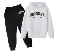Brooklyn New York Tenues d'automne 2 pièces pour filles avec capuche confortable pour tout-petits, ensemble athlétique confortable à capuche et pantalon de survêtement pour l'hiver et l'automne, coupe