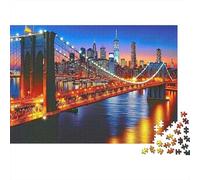 BrooklynBridgeNight Puzzle 1000 pièces pour Adultes Brooklyn Bridge NYC Skyline Nuit Premium Épais Robuste Vibrant Défiant Relaxation Antistress Jeu Familial 70x50cm/1000pcs