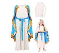 brooksnaji Costume Marie pour Filles | Tenue Sainte Marie - Robe de Mascarade avec Cape, Coiffe et Corde de Ceinture pour Fête d'Halloween et Jeu de Rôle