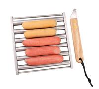 brooksnaji Rack à rouleaux de saucisse en acier inoxydable, grill à rouleaux de saucisse | Rack à rouleau en acier inoxydable pour hot-dog | Supplies en barbecue portables avec poignée en bois, outil