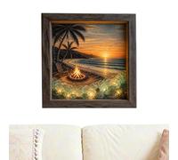 brooksnaji Sea Glass Framed Artwork - Wood Rim Natural Landscape LED Lamp