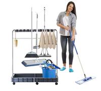 Broom Mop Supporter, chariot de nettoyage enroulable | CART d'outils de nettoyage Organiseur monté au sol - Outils multifonctions de la station de maintien du nettoyage