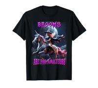 Brooms are for Amateurs Witch Riding Unicorn Halloween T-Shirt