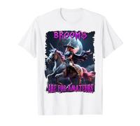 Brooms are for Amateurs Witch Riding Unicorn Halloween T-Shirt Graphique avec Valeur, Homme, Blanc, S