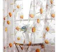 BROSHAN Lot de 2 rideaux transparents à motif floral coloré, magnifiques motifs marguerites, rideaux orange de 198,1 cm de long, rideaux en tulle pour salon d'automne