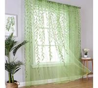 BROSHAN Lot de 2 Rideaux Transparents avec Motif de Feuilles de Vigne pour Salon, Chambre à Coucher, Placard, Porte ou Chambre d'enfant 274 cm de Long Vert