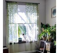 BROSHAN Lot de 2 Rideaux Transparents avec Passe-Tringle et Motif de Feuilles de Vigne pour Salon, Chambre à Coucher, Placard, Porte ou Chambre d'enfant Vert