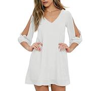 Brosloth Robe Femme Chic et Èlégante, Jupe D'été Casual en Mousseline à Épaules Dénudées, RobeBohèmes Taille Haute à Manches Longues, Mini Col V Robe de Cocktail Blanc XL
