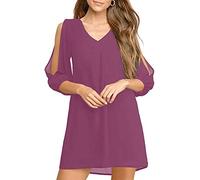Brosloth Robe Femme Chic et Èlégante, Jupe D'été Casual en Mousseline à Épaules Dénudées, RobeBohèmes Taille Haute à Manches Longues, Mini Col V Robe de Cocktail Violet S