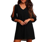 Brosloth Robe Femme Chic et Èlégante, Jupe D'été Casual en Mousseline à Épaules Dénudées, RobeBohèmes Taille Haute à Manches Longues, Mini Col V Robe de Cocktail Noir L