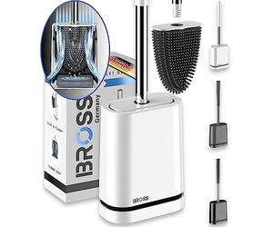BROSS® Brosse WC Silicone Blanche - Brosse Toilettes WC Silicone brevetée - Balai Toilette WC - Brosse WC Suspendu - Brosse Toilette - Pierre diatomite & séchage Turbo - Innovante & antibactérienne