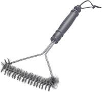 Brosse à Barbecue 30 cm ¿ Manche Court, idéal pour Nettoyer Votre Barbecue, qu'il Soit en Fonte ou en Acier Inoxydable, avec Sangle en Cuir Pratique ¿ Acier Inoxydable, PP