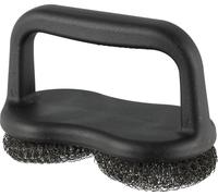 Brosse à barbecue avec 2 pads de nettoyage en acier inoxydable, pads Ø 10cm hauteur 3cm, modèle stable, brosse de nettoyage pour plancha