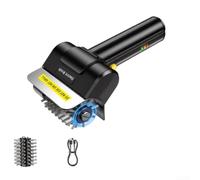 Brosse à barbecue électrique rechargeable en acier inoxydable Noir (1) | 1100 tr/min rotation, profondément efficace contre la graisse, conception sans fil, pour un nettoyage rapide