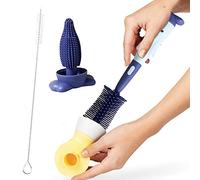 Brosse à biberon pour biberons, ensemble de brosses à biberons en silicone - Nettoyant pour biberon à long manche et base pour laver les tétons de bébé, les pailles, les bouteilles d'eau Delr