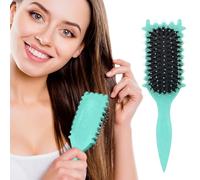 Brosse à boucler, brosse coiffante pour cheveux bouclés d'hommes et de femmes pour fixer et modeler les boucles, réduire les mèches rebelles et la séparation des boucles (Vert)