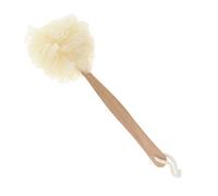 Brosse à boules de bain avec manche long en bois, rondelle de nettoyage en maille de nylon doux, éponge à récurer pour hommes femmes, 36x13cm (Blanc)