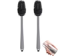 Brosse à Bouteille en Silicone à Long Manche, Brosse de Nettoyage pour appareils de Cuisine, brosses à Vaisselle, Brosse à Bouteille, flacons sous Vide, vases, verrerie, Gris (Lot de 2)