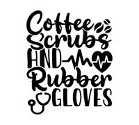 Brosse à café et gants en caoutchouc, amateur de café, vie d'infirmière Peintures murales et stickers muraux en vinyle 41x49.6cm Étanche Noir