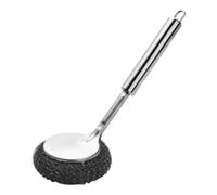 Brosse à casseroles à long manche amélioré avec boule en fil d'acier et 2 têtes de rechange, brosse de nettoyage en acier inoxydable pour casseroles, poêles, éviers et poêles de cuisson