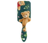 Brosse à cheveux anti-statique avec poignée ergonomique pour cheveux raides Motif ours en peluche Marron