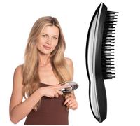 AJK - Brosse à Cheveux sans Tiraillement - Brosse Démêlante pour Cheveux Fins, Emmêlés, Abîmés et Cassants - Brosse Démêloir pour Cheveux Bouclés et Longs - Poils Doux Réduisant la Casse - Argent
