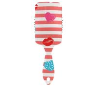 Brosse à cheveux avec cœur et lèvres rayées rouges et blanches - Pour l'été - Massage du cuir chevelu - Pour la croissance des cheveux - Poignée ergonomique anti-frisottis