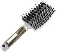 Brosse à cheveux avec poils de sanglier - Démêlage - En nylon - Pour femme - Massage du cuir chevelu - Blanc