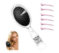 Brosse à Cheveux avec Spray, Peigne Démêlant Antistatique 3 en 1, Coussin d'Air Massant pour Cuir Chevelu, Brosse Coiffante Portable avec 6 Pinces à Cheveux, pour Cheveux Bouclés, Épais et Longs