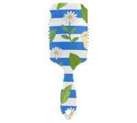Brosse à cheveux bleue et blanche rayée Calla Lily Daisy Flower pour cheveux longs conçue pour les cheveux longs Masseur de cuir chevelu pour cheveux raides avec poignée ergonomique pour cepillos para