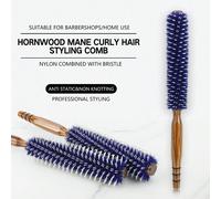 Brosse à cheveux bouclés bleue, rouleau à cheveux en soies de sanglier avec manche en bois, pour coiffeur, salon de beauté, utilisation domestique pour femmes, fer à friser et à lisser 2-en-1, peigne