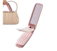 Brosse à cheveux de pour femme - Portable avec miroir - Brosse à cheveux compacte avec peigne pliable - Pour, sac à main quotidien, salle de gym, affaires, travail, école, trajets