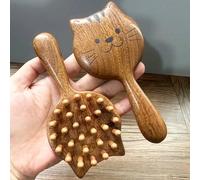 Brosse à cheveux démêlante en bois de santal en forme d'ours de chat en bois naturel, taille de voyage, massage doux du cuir chevelu, cheveux épais/fins/bouclés, secs pour femmes et enfants