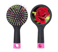Brosse à cheveux démêlante motif roses rouge foncé avec coussin