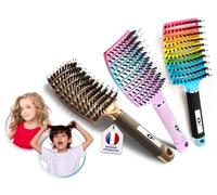 Brosse a cheveux demelante [ NE TIRE PAS ] Poil de Sanglier 100% Naturel - Pour démêler en douceur ! (or-rose-bleu)