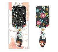 Brosse à cheveux démêlante pour homme et femme - Brosse à cheveux souple à poils souples (motif tête de mort à fleurs)