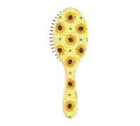 Brosse à cheveux en bois avec des abeilles heureuses bonne chance et tournesols fleur à carreaux brosse à cheveux naturelle brosses à cheveux en bois pour femmes brosse à cheveux naturelle