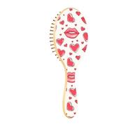 Brosse à cheveux en bois avec lèvres rouges et cœurs blancs - Brosse à cheveux en bois pour cheveux - Brosse à message en bois
