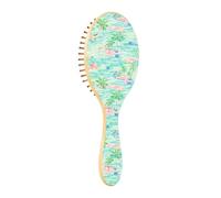 Brosse à cheveux en bois - Brosse à cheveux en bois pour femme - Pour cheveux naturels - Flamant rose, espoir, île, palmier, coucher de soleil tropical