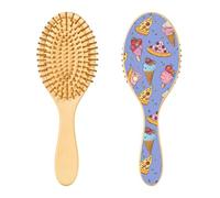 Brosse à cheveux en bois, motif pizza colorée, pour cheveux longs, courts, bouclés et fins, pour femmes, hommes, garçons et filles
