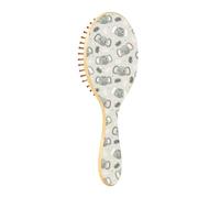 Brosse à cheveux en bois pour femme - Brosse à cheveux en bois naturel - Motif éléphants mignons - Petit visage d'éléphant
