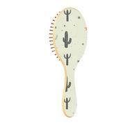 Brosse à cheveux en bois vert clair cactus et étoile en bois pour massage des cheveux