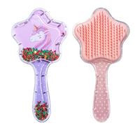 Brosse à cheveux en forme d'étoile avec poignée longue, dents longues et courtes, design arc-en-ciel avec frange pour filles
