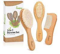 lampox - Ensemble brosse à cheveux et peigne pour bébé - Brosse à cheveux en bois naturel avec poils de chèvre doux - Brosse douce pour bébé pour nourrissons et tout-petits - Brosse à cheveux pour